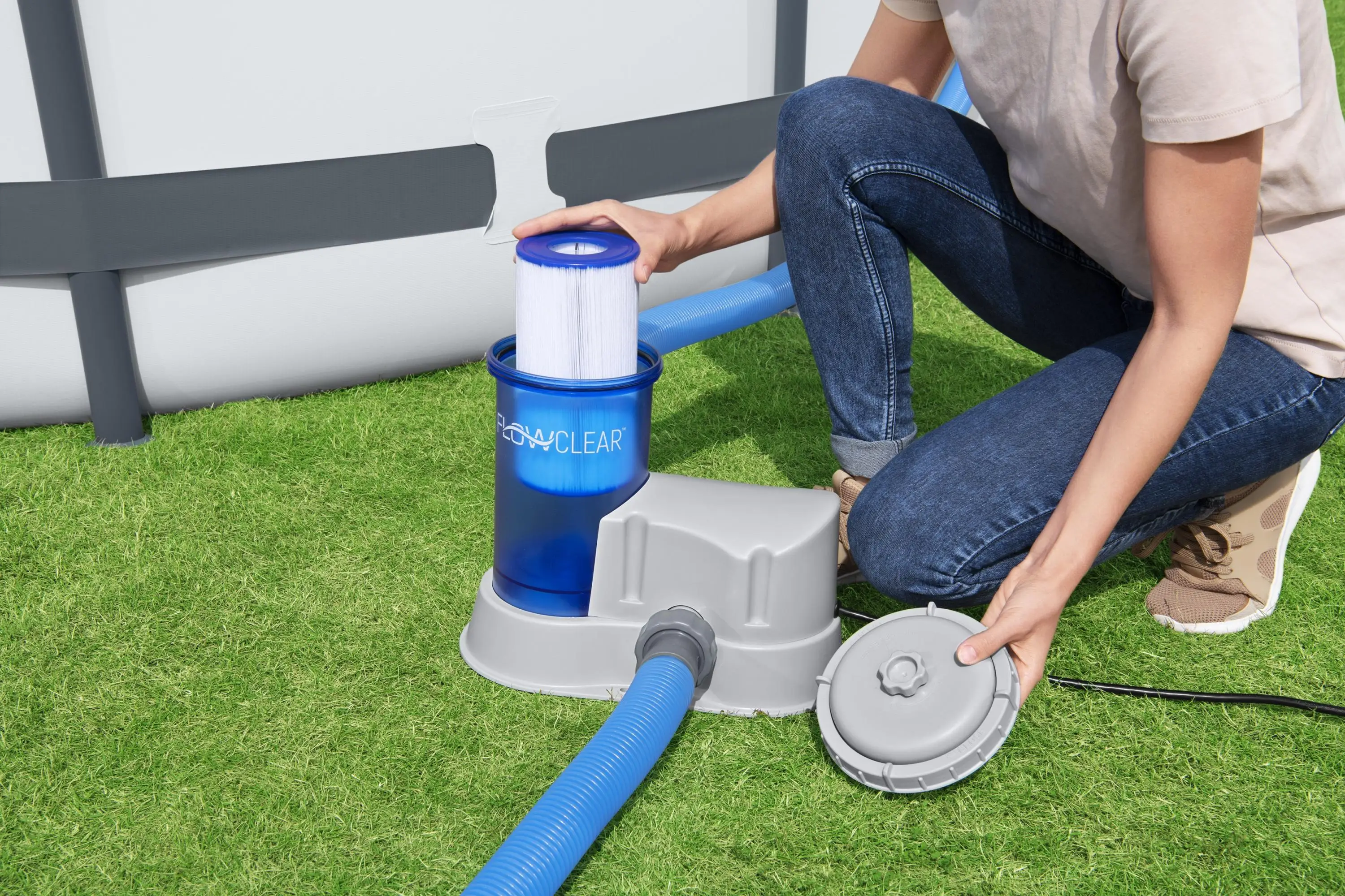 Bestway 58386 стальная рама фильтра для воды фильтрующий элемент плавательного Бассеина Flowclear 5678L/1500gal Прозрачный Насос с фильтром