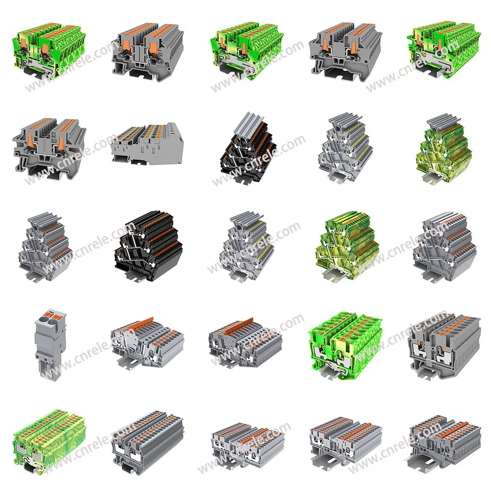 Feed through multi conductor and ground terminal blocks gray color customizable PA66