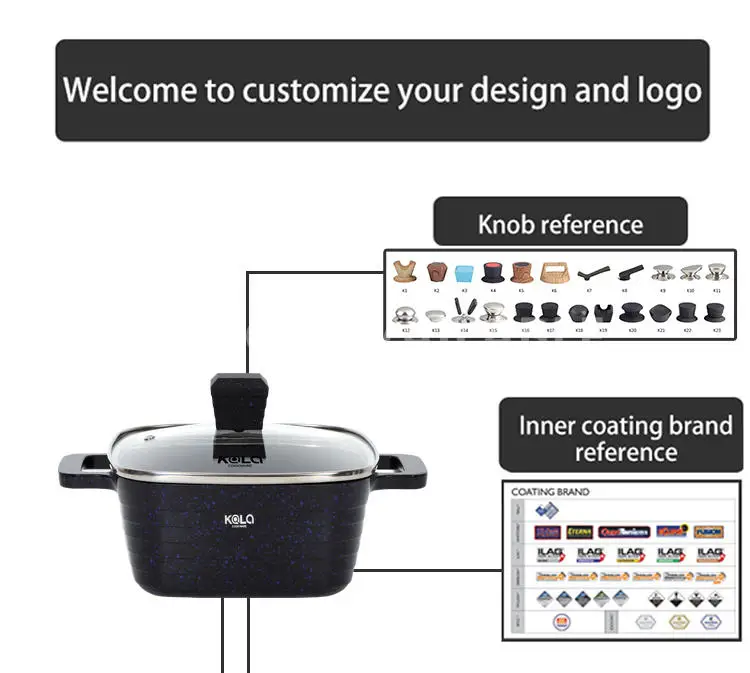 KALA Kitchen Supplies Cookware Set 16pcs 20-24-28-32cm Square Casserole Non-Stick Aluminum Wholesale for Kitchen Use