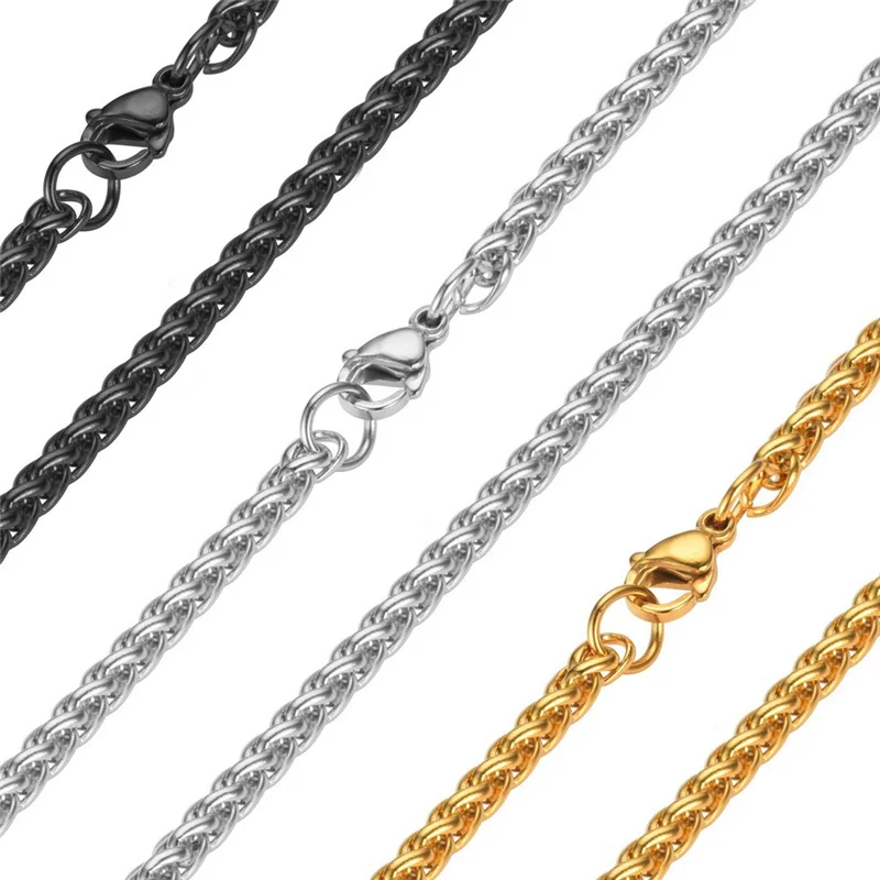 Fashion 3MM 18k Gold Plated Decoration Keel Chain Men Punk Jewelry Silver Black Male Stainless Steel Necklace Bulk
