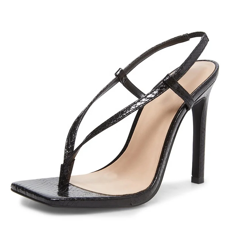 Fashion Trendy Square Toe Flip Flops Stiletto High Heel Sandals Thong Slip On Women Heels