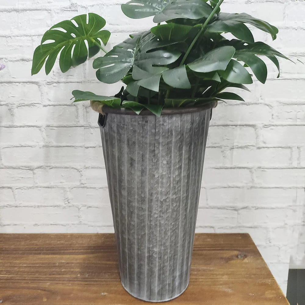 Luckywind Сельский стиль винтажный оцинкованный металлический жестяной горшок Открытый цветок большой