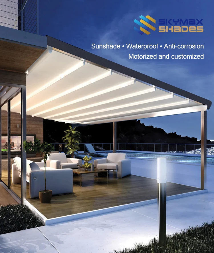 Bioclimatic Aluminum PVC Pergola Sliding Porch Awnings Retractable Roof Systems