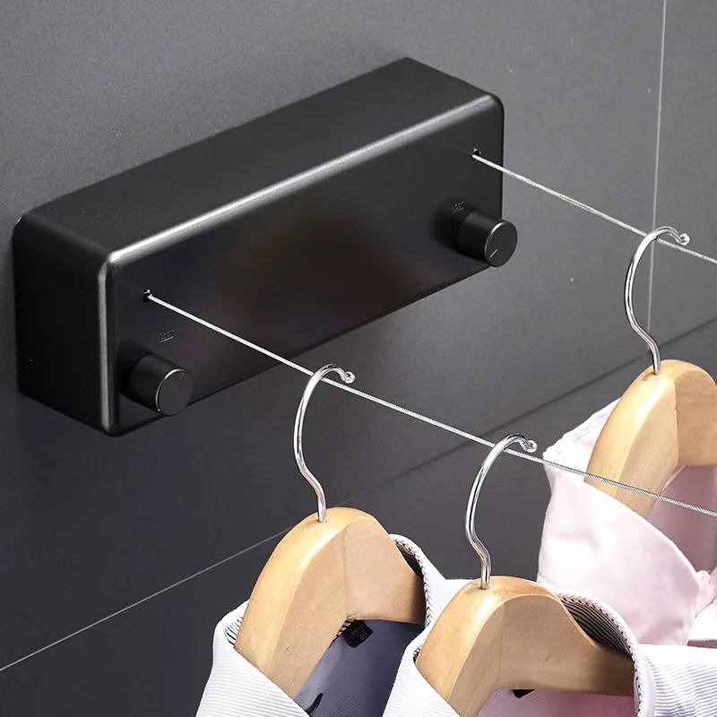 High quality black retractable clothesline double line outdoor portable wall mounted clothes line