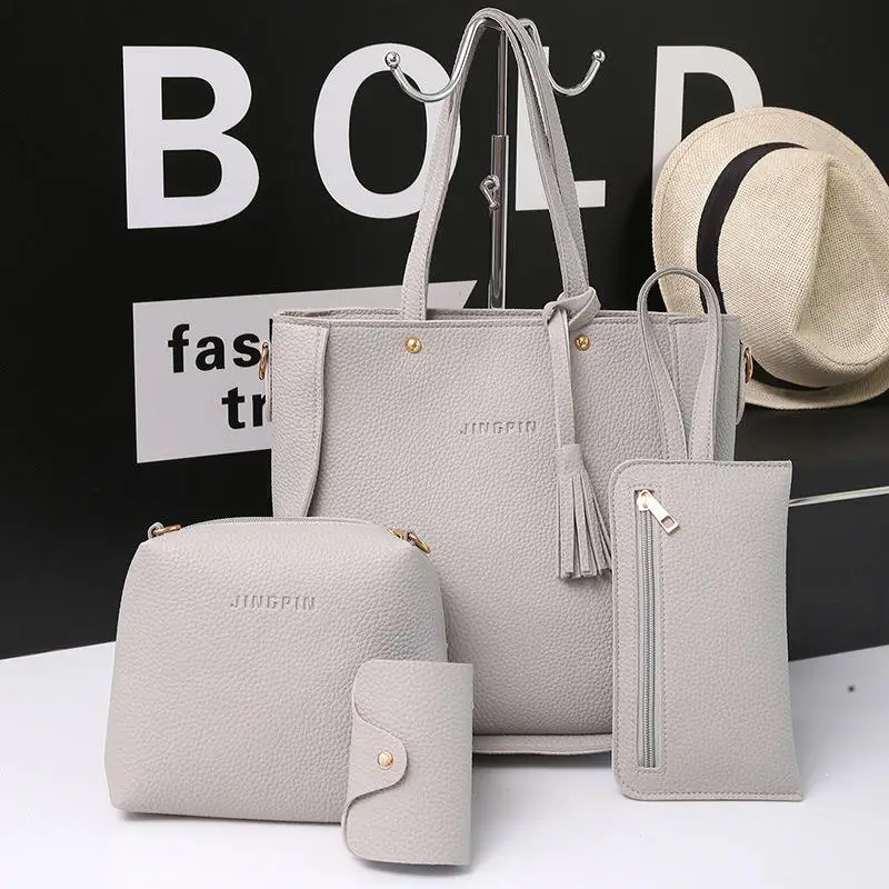 Best-selling Trend Lychee Cross Messenger Mother Bag 4-piece Set Handbags for Women Fashion Bag Package PU Single Square Nylon
