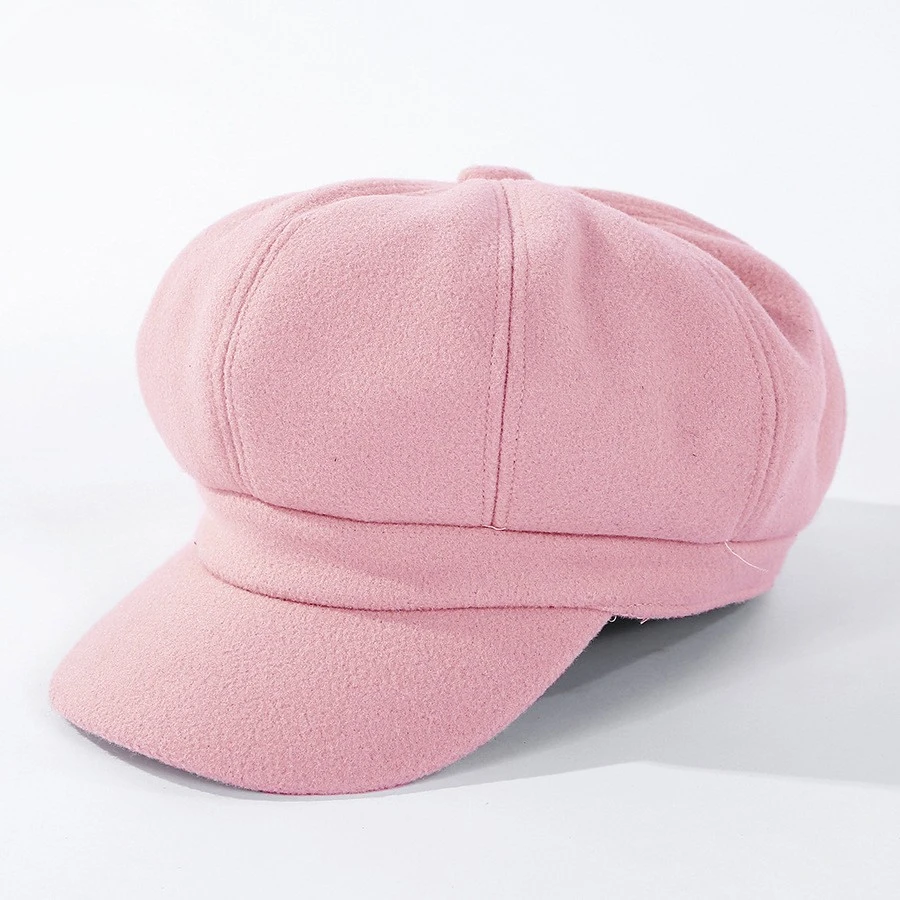 Hat Factory Direct Sale Solid Color Yellow Pink Wool Octagonal Hat Autumn Winter Thickened Warm Beret Retro Painter Cap