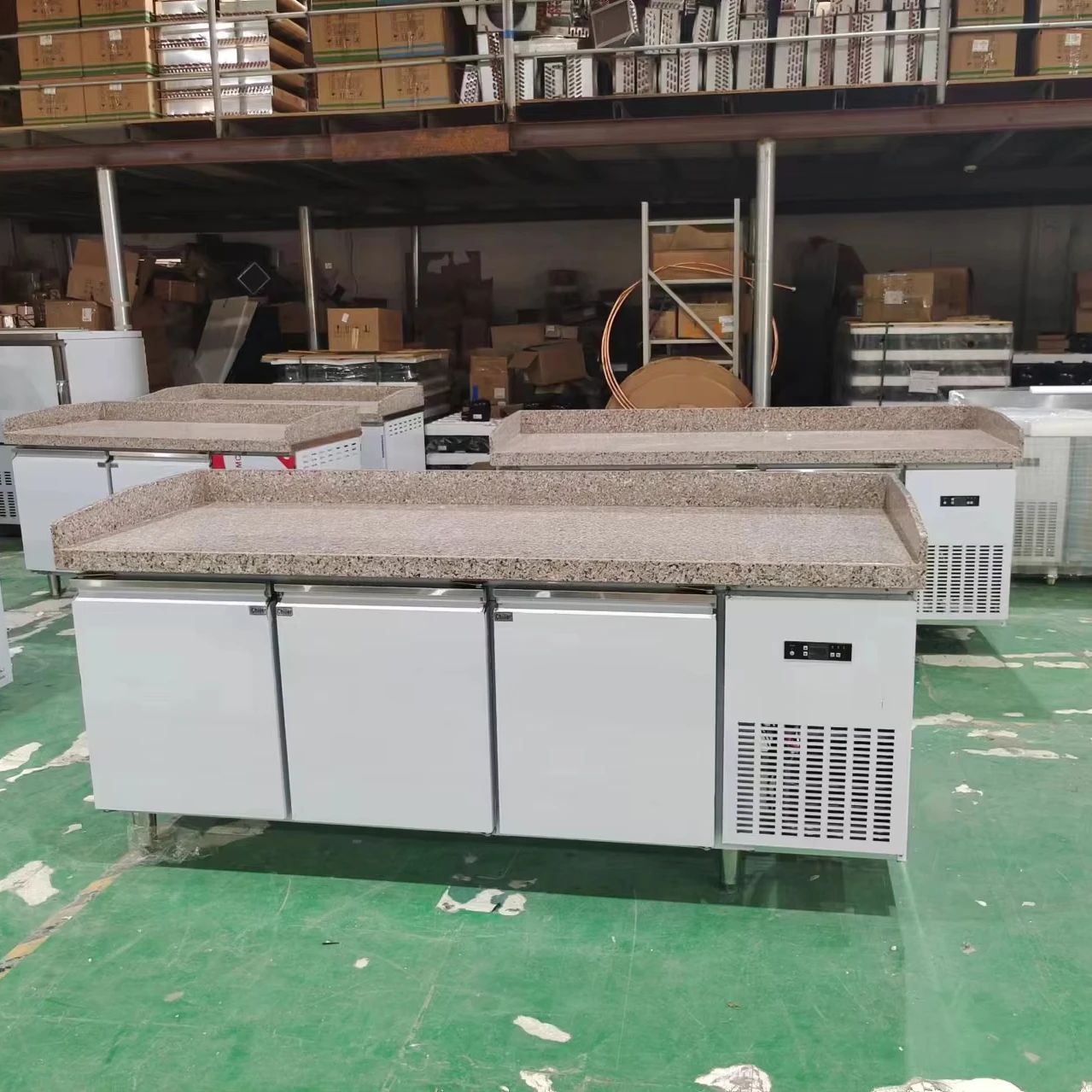 2024 Best sell 3 Doors Stainless Steel Kitchen Equipment Under Counter Freezer Refrigerator with Marble Top