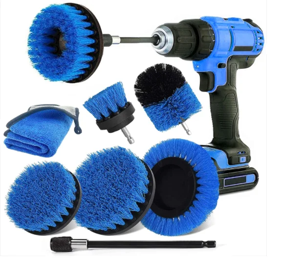 8pcs blue drill brush attachment, brush for cordless screwdriver,  attachment cleaning brush