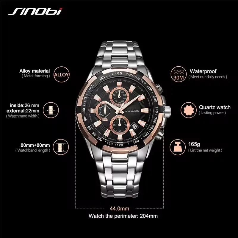 SINOBI 9720 Mens Luxury Watch S9720G Luminous Fashion Luxury Quartz Watch For Men Jam Tangan Pria Relogio Masculino Montre Homme
