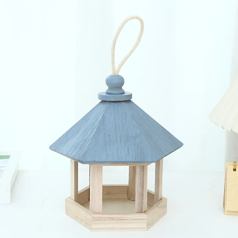 Custom Made 100% Natural Acacia Wooden Bird House Station Reasonably Priced Pet Bowls & Feeders for Bird Breeding & Feeding
