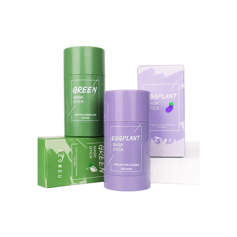 Wholesale skin care face cleansing Whitening Acne Eggplant matcha mud pink green tea clay mask stick