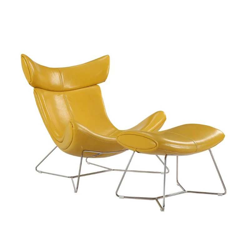 Nodic Living Room Relax Recliner Leather Metal Luxury Design Wing Back Leisure Chair With Ottoman