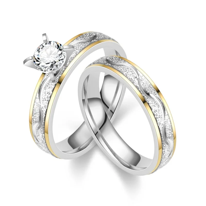 Dropshipping Titanium steel couple ring fashion double color gold diamond ring Korean version of popular jewelry R217-R219