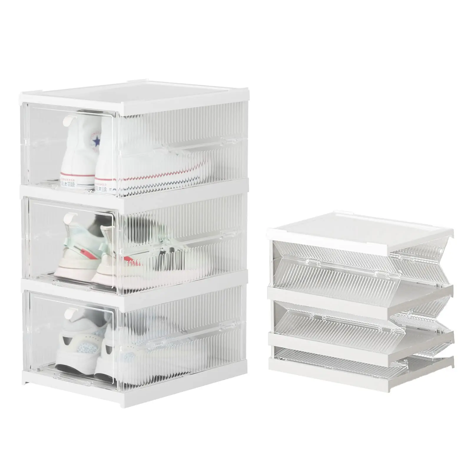 Plastic Shoe Box Foldable CLASSIC Square Clothing Organizer Foldable Shoe Storage Cabinet with Doors 3 Layers