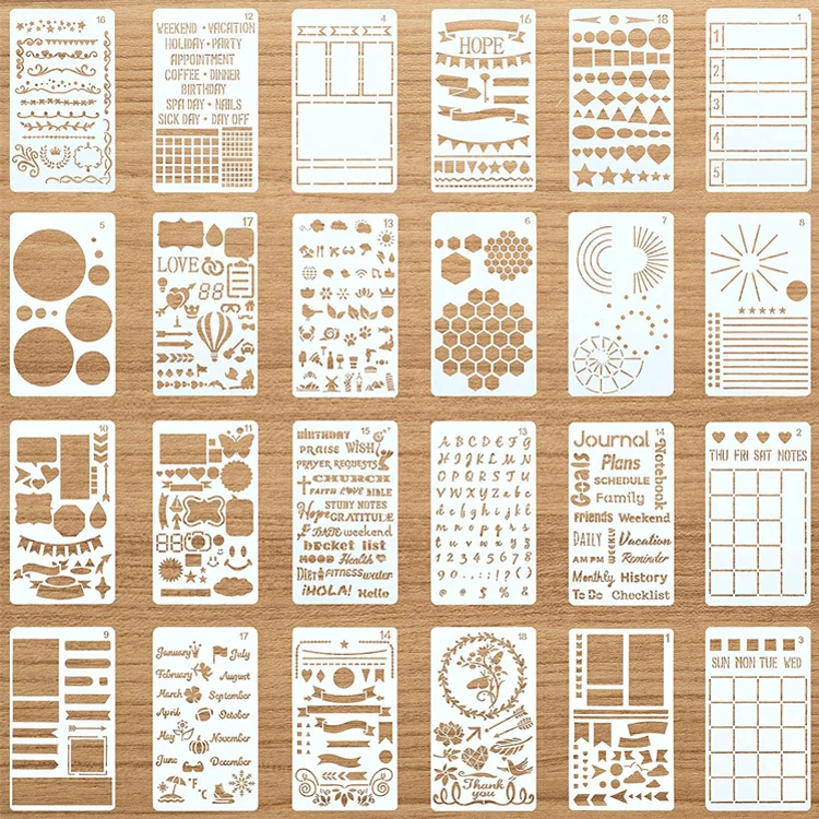 16 Pieces Journal Stencils Plastic Planner DIY Drawing Template for for Journal Time Saving Planner