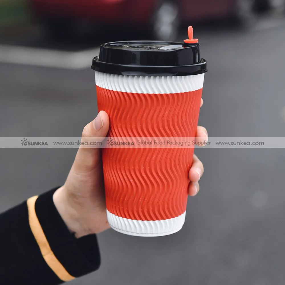 Sunkea biodegradable Anti-scalding coffee ripple wall paper cup