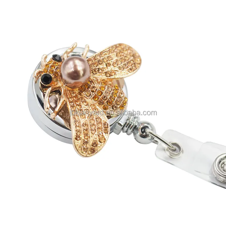 Custom Colorful Rhinestone Retractable Rhinestone Yo Yo Badge Reel Holder For Lanyard Id Card Holder Nurse Badge Reel