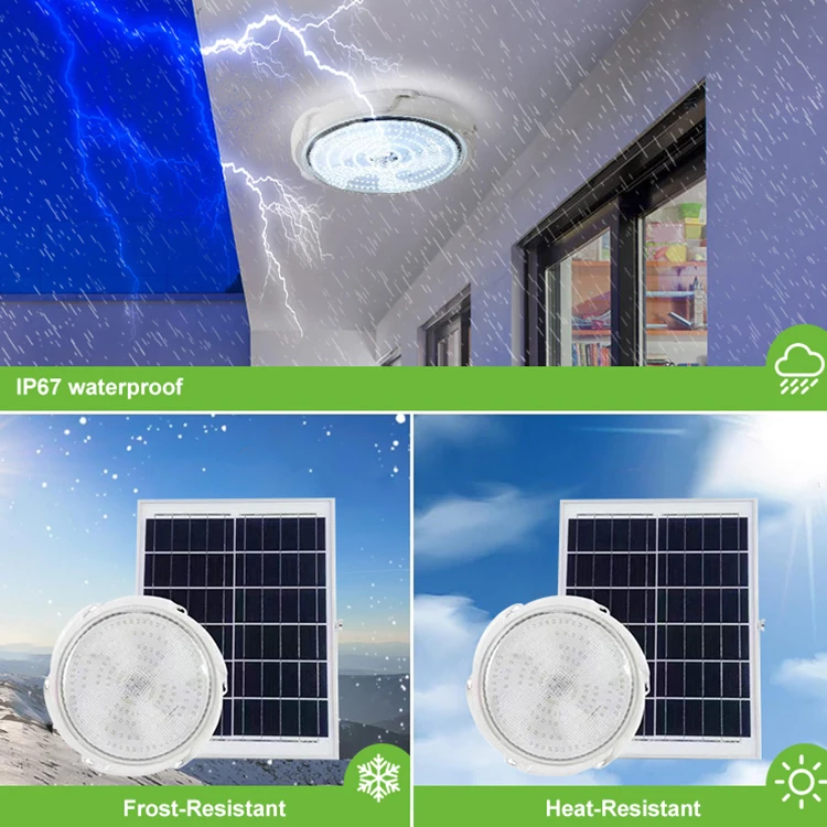 High Brightness Outdoor Indoor Round Solar Ceiling Lamp Waterproof Ip67 25w 50w 100w 200w 300w 500w Led Solar Ceiling Light