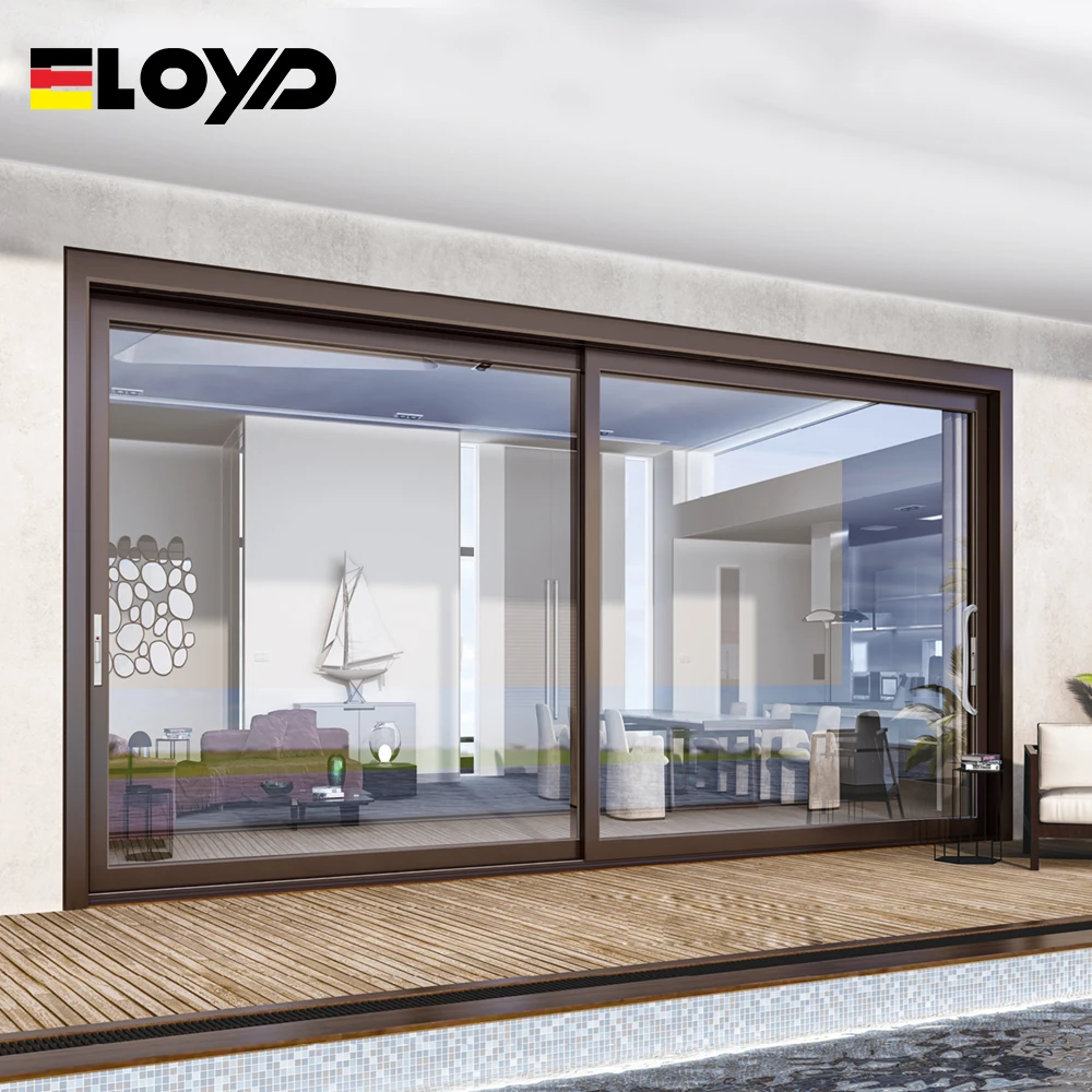 Eloyd Florida Miami-Dade Approved Hurricane Impact Thermal Break Double Large Glass Aluminum Sliding Doors