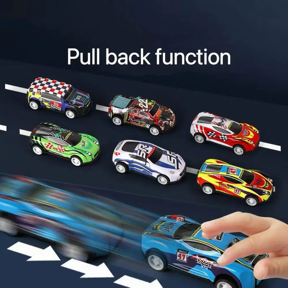 Kids Alloy Pull Back Car Toys Mini City Cartoon Inertia Racing Car Model Diecast Vehicle For Boys Girls Birthday Xmas Gift