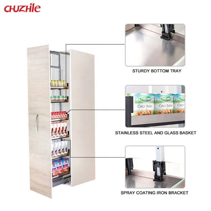 Высокое качество кухонные хранения 6 слой высокая единица корзина из нержавеющей стали панельные двери со стеклом дизайн вытащить корзины кладовая Организатор