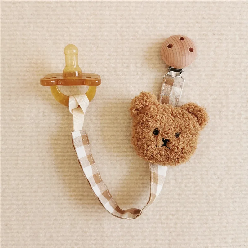 Baby Cotton Pacifier Chain Beech Pacifier Clip Infant Teething Toy Baby Dummy Pacifier Chain Clip Wood Rodent Nipples Holder