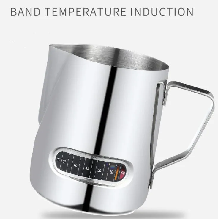 Wholesale stainless steel 304 coffee milk frothing pitcher/jug with measuring and thermometer