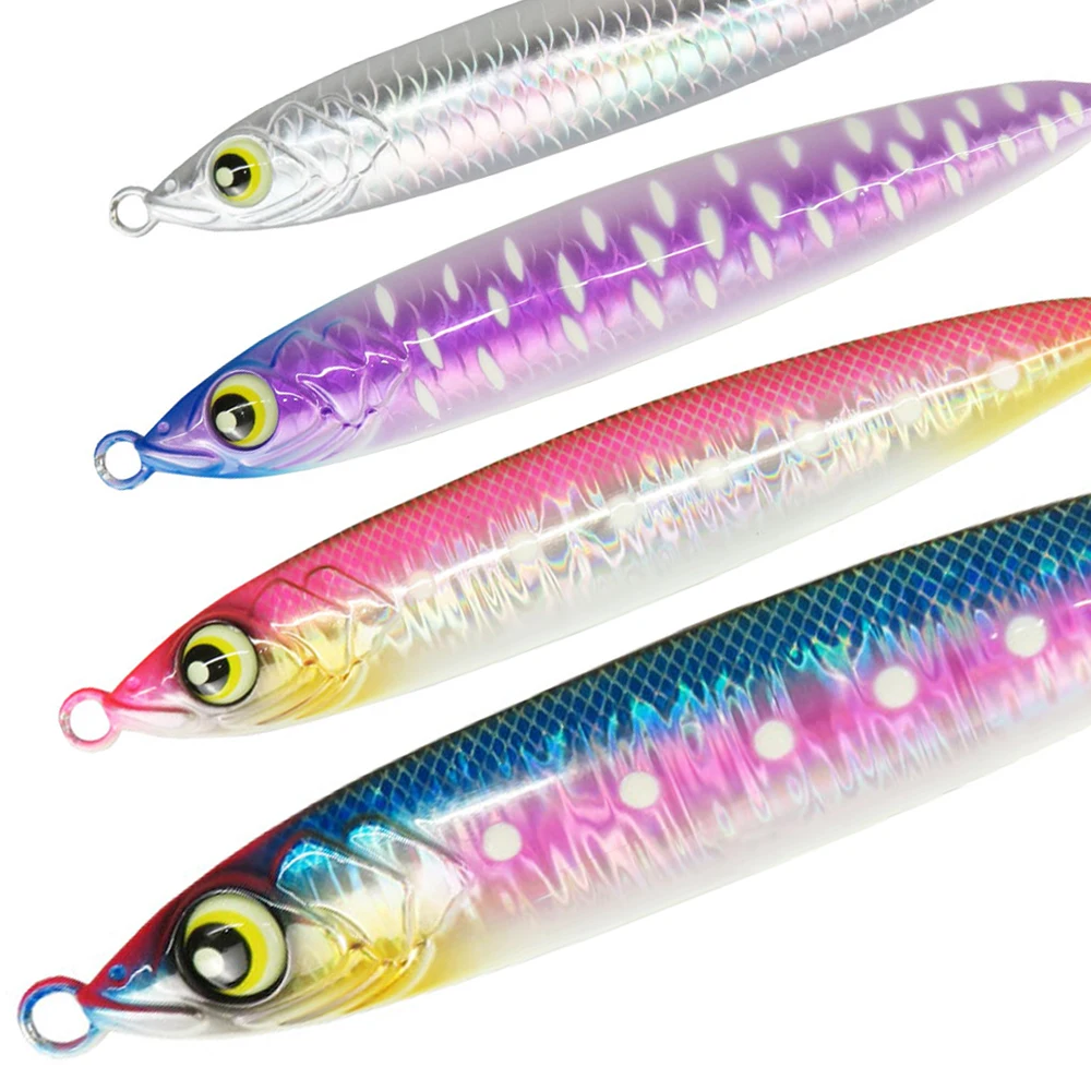 OEM 3D Printed 200g Saltwater Jigging Lure Luminous Paint Coat Slow Sinking Metal Jig for Bass Bream Snapper Shark Fishing