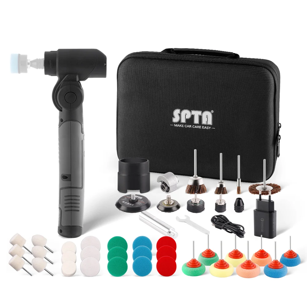 SPTA New 3.7V Super MIni Cordless RO/DA Micro Polishing Small Detail Buffer Polisher with Foam Pads Accessories