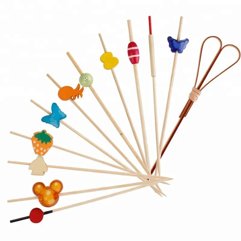 Eco-friendly Disposable Colored Cocktail Decorative18cm Bamboo Knotted Skewers