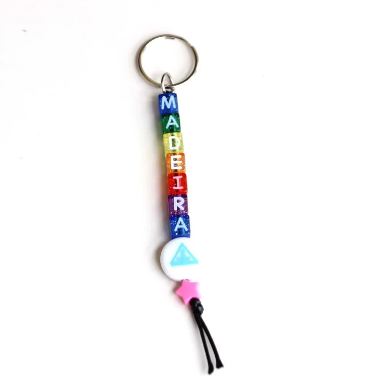 Wholesale custom logo Madeira souvenir city name DIY acrylic letters cube keychain