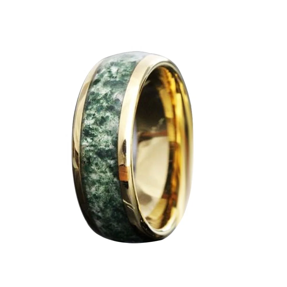 Wholesale 20pcs Mix of 8mm Tungsten Ring Inlay Natural Moss Agate Mix Color Moss Agate Ring Low MOQ