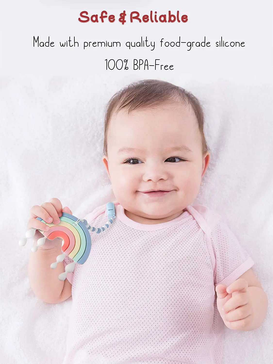 High Quality Silicone Teether Bpa Free Baby Chew Soft Rainbow Teether Toys