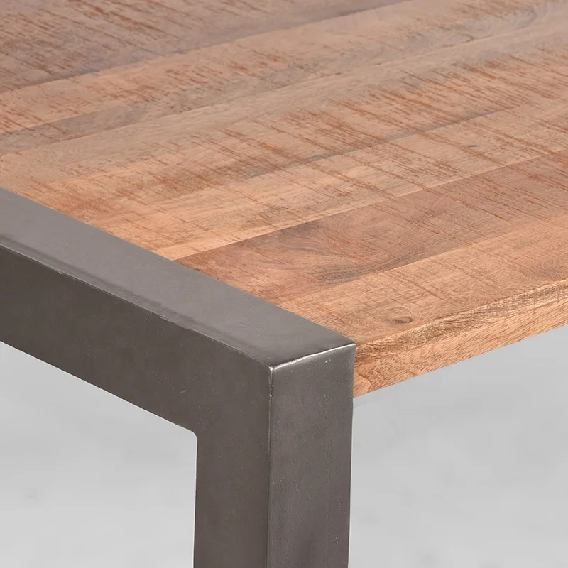 Industrial Vintage Antique Rustic Rough Solid Mango Ara Wood Metal Iron Dining Table For Home Dining Restaurant Cafe Furniture