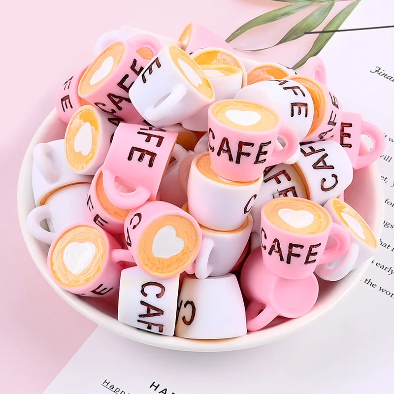 Dropshipping small mini plastic Resin heart miniature coffee cup mug charm
