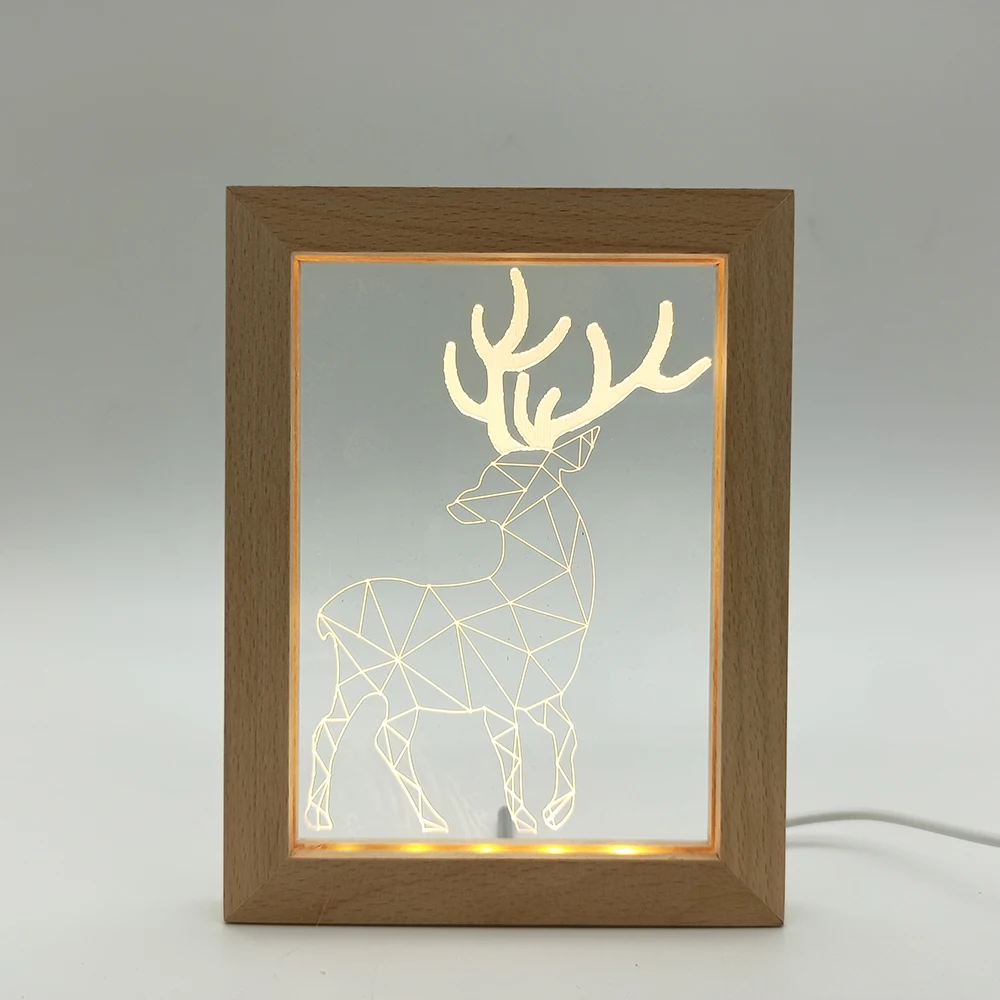 Wholesale Wooden 3D LED Love Photo Frames Custom Designs Wedding Decorative Display Wood Picture Acrylic Photo Frame