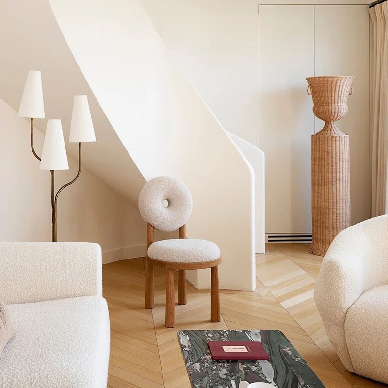 AOMISI CASA Wabi Sabi Furniture Minimalist Design Circular Back  Wooden Dining Chair Modern Velvet  Coffee Shop Leisure Chairs