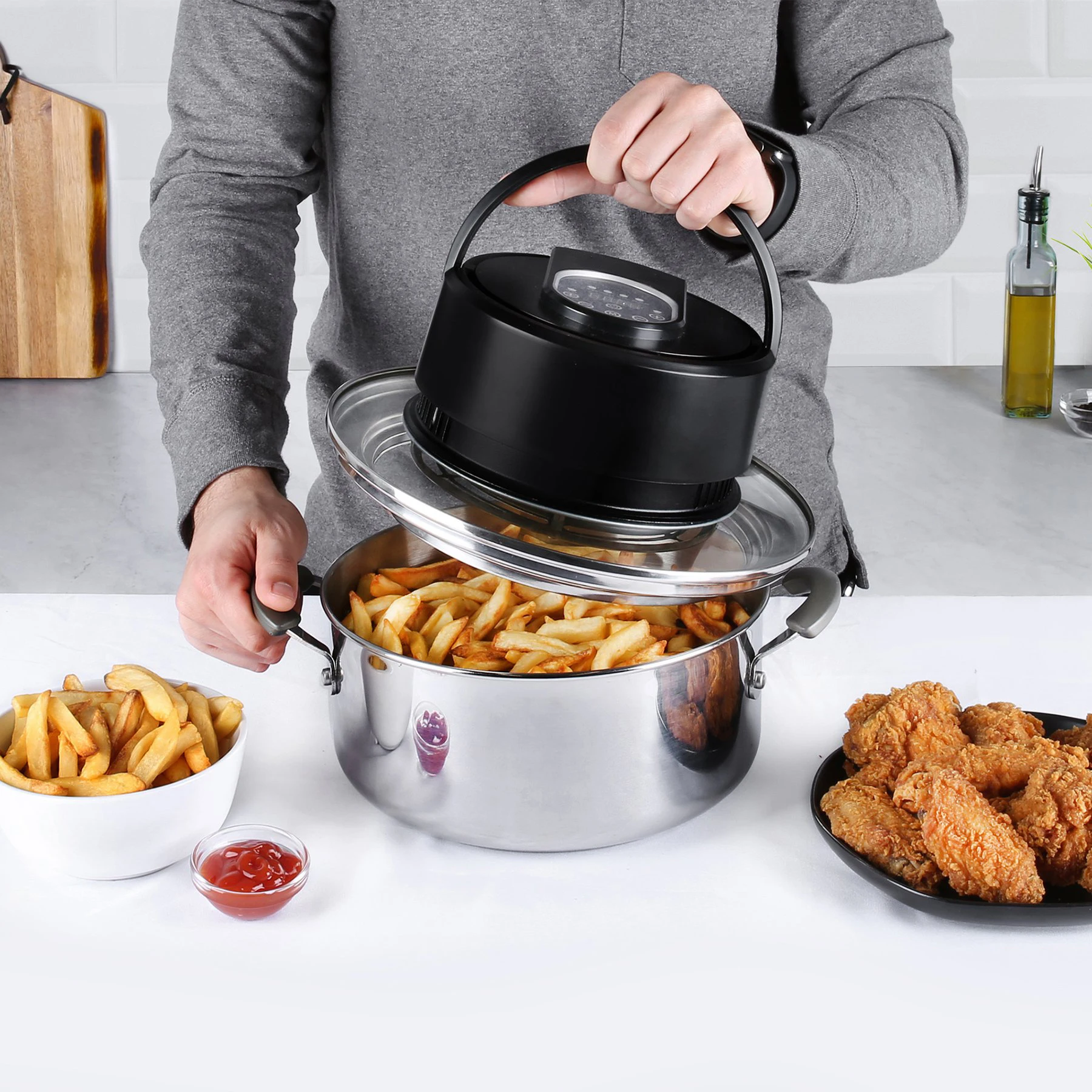 1400W High Power Air Fryer with New Design 110V Electric round Plastic Lid with Big Glass Household Use