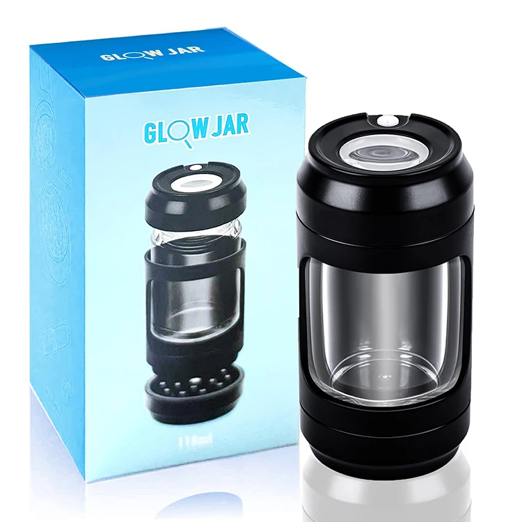 Magnifying Glowing MAG Jar Stash Jar Grinder Plastic Glass Light-up Led Air Tight Storage Jar