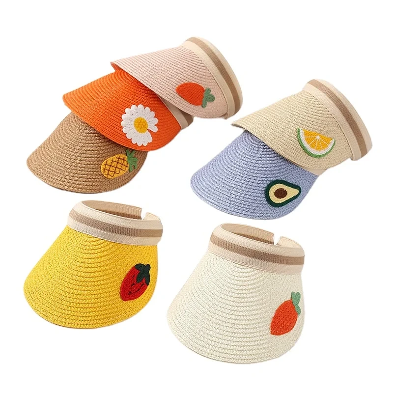 Wholesale Kids Fruit Summer Visor Hats With Knitted Soft Sweat Straw Hats