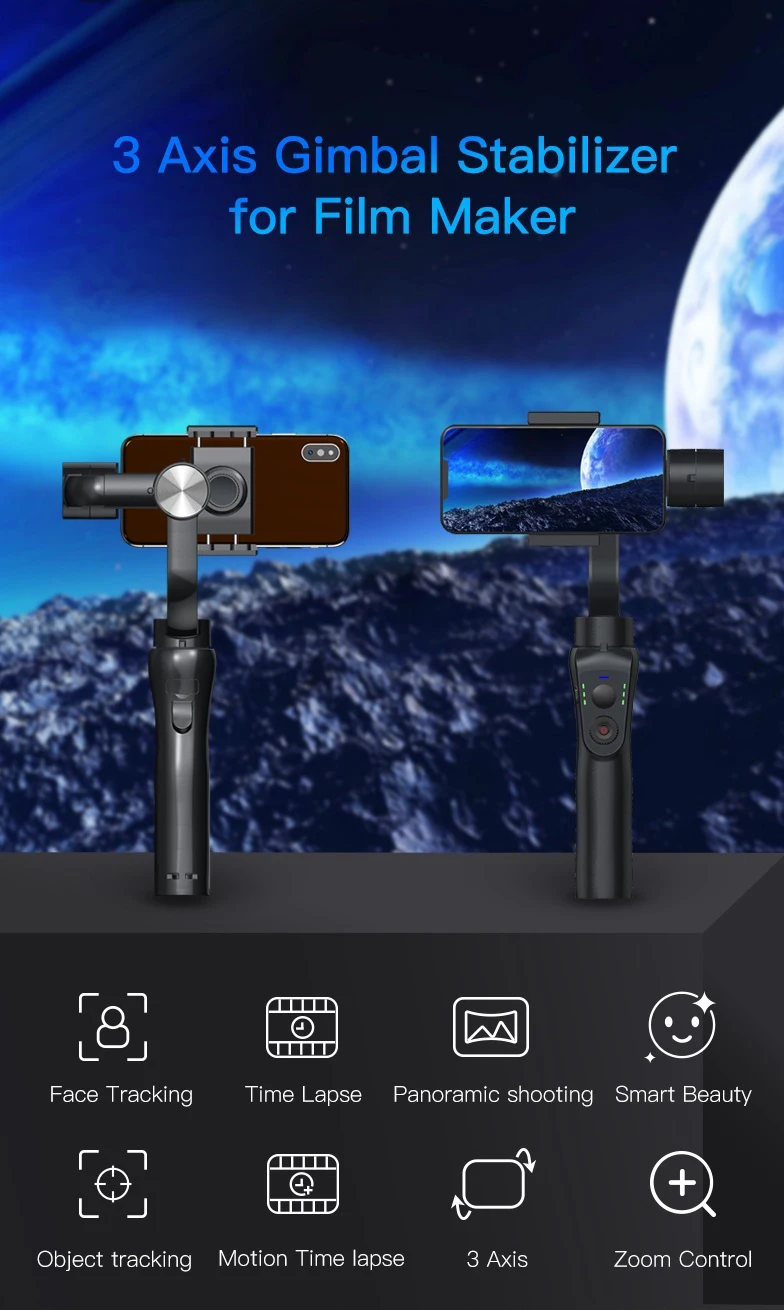 Mobile Phone Video Stabilizer 3 Axis Handheld Gimbal,Smooth Vlog Camera Controller Selfie Stick