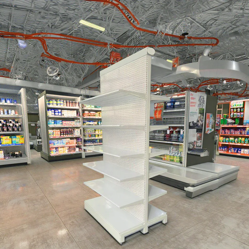 Custom Commercial Metal Pegboard Panel Supermarket Equipment Retail Product Large Capacity Gondola Display Shelf Stand Rack