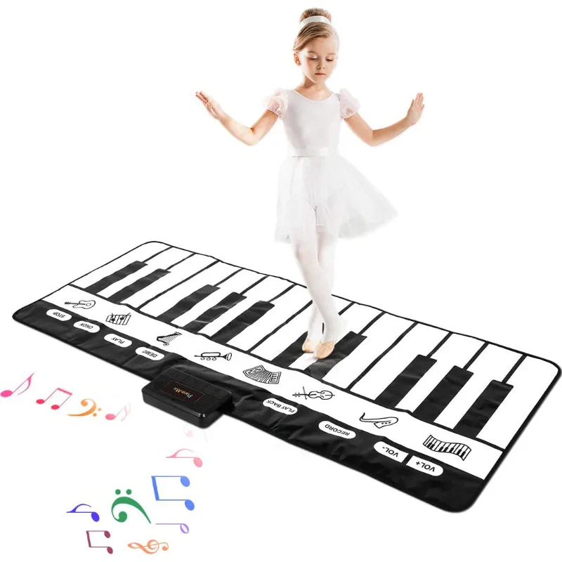 180*72 cm play gigantic keyboard play mat baby, 24 keys children carpet play piano mat, 8 selectable musical instruments