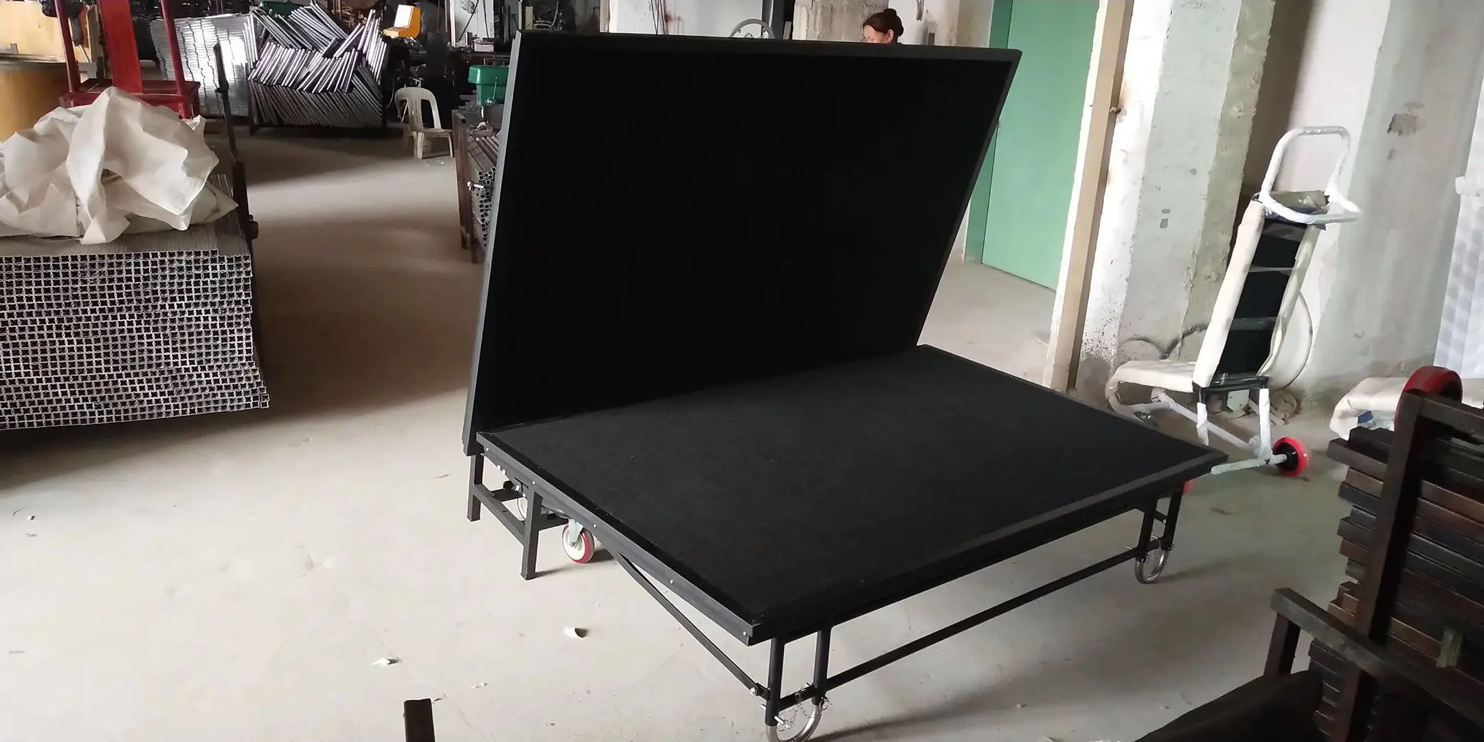 
Sturdy And Durable Carpet Fabric Foldable Metal Movable Event Mobile Stage for party event 