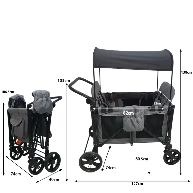 JXB J4 Elite Wholesale Customized Outdoor Travel Cart Portable Durable Folding Wagon Stroller for 4 Children Garden and Camping