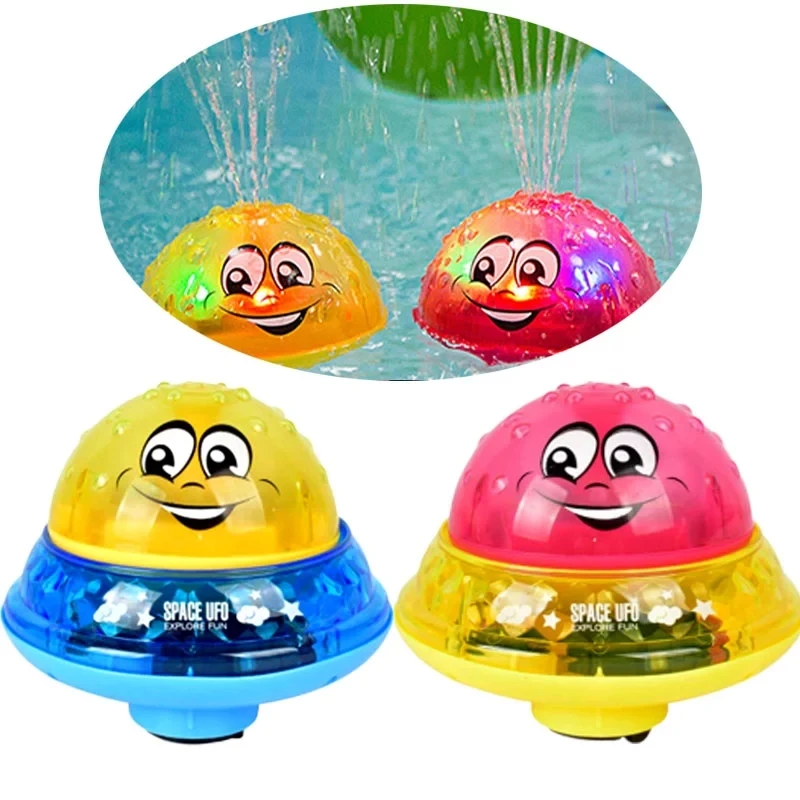 Bath Toys Ufo Style Spray Water Rotate with Light Shower Kids Toys for Children Toddler Swimming Party Bathroom LED Light Toys