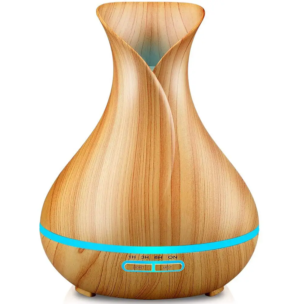 Amazon Wood Grain Vase Aroma Diffuser Ultrasonic Scent Aromatherapy Essential Oil Air Fresher Big Capacity 400ml Hot Selling