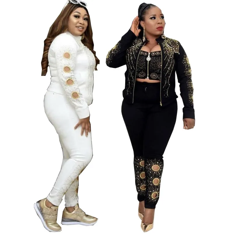 Women 3 Piece Set Zipper Jacket Sexy Crop Top High Waist Pencil Pant Tracksuit Fashion Casual Jeans Outfit For Ladies