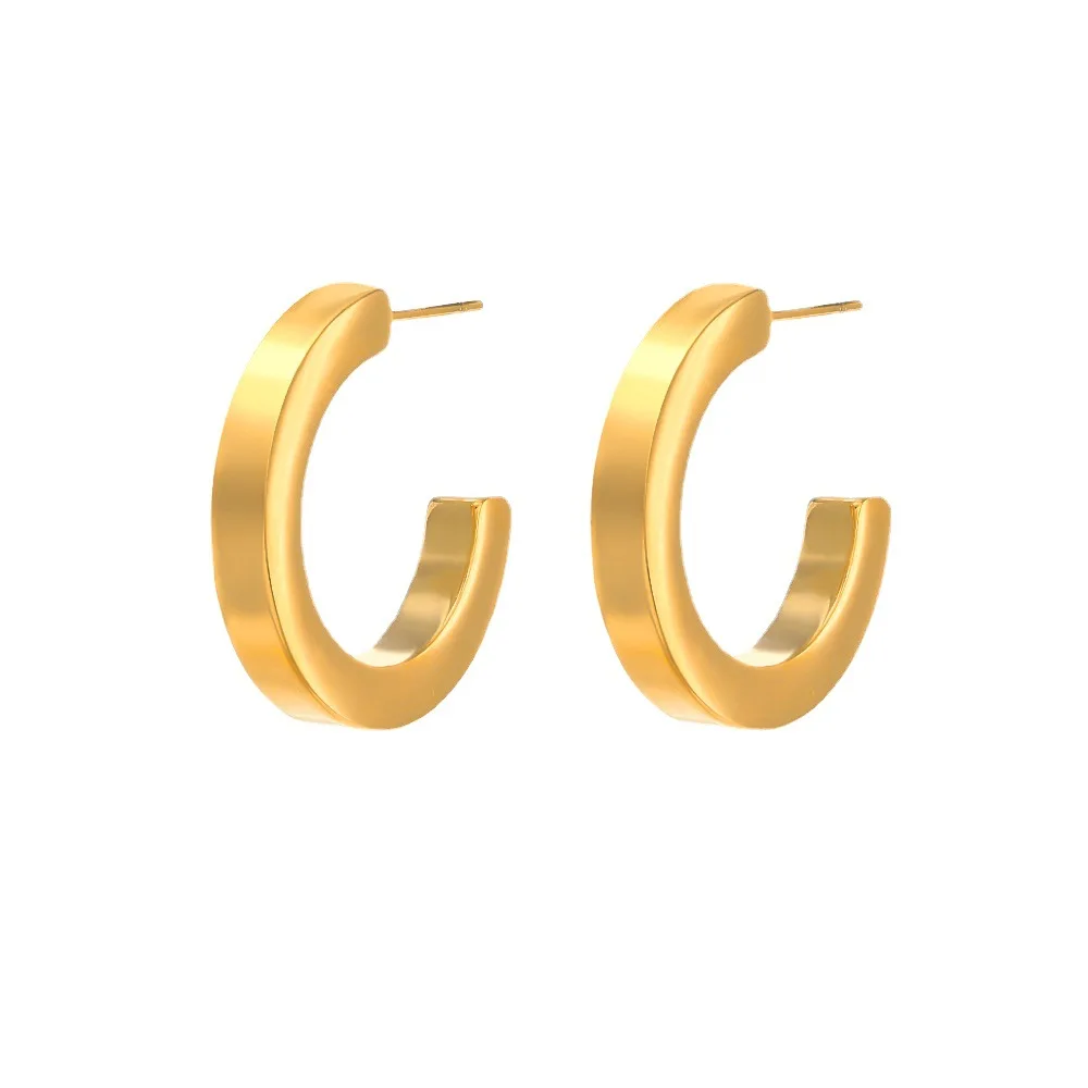 European and American Creative New Hoop Earrings Gold Stainless Steel Fashion Earrings Jewelry Women