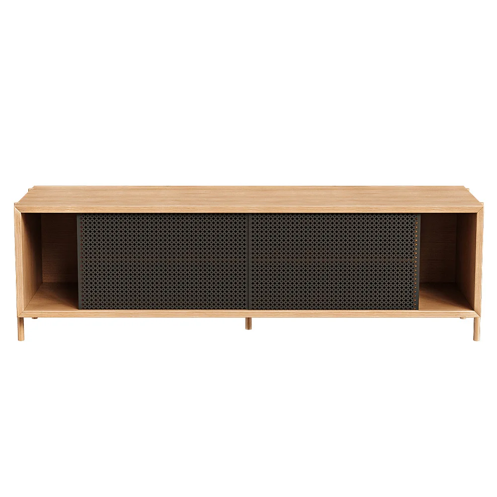 NBHY Modern Naturally TV Console Station Industrial Storage TV Stand Cabinets with Sliding Metal Door